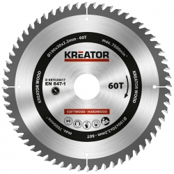 KREATOR KRT020417 Tarcza do cięcia drewna 190x30mm 60 zębów 2,2mm grubości (25,4mm / 20mm / 16mm)